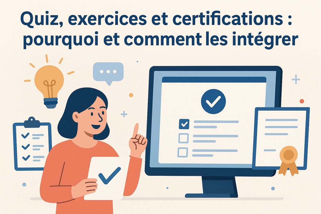 Illustration Quiz, exercices et certifications : le guide complet pour booster vos formations en ligne