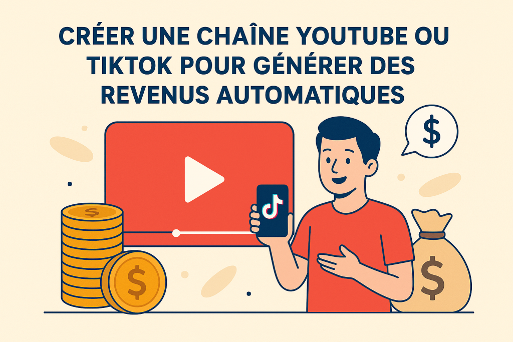 Illustration Créer une chaîne YouTube ou TikTok pour générer des revenus automatiques