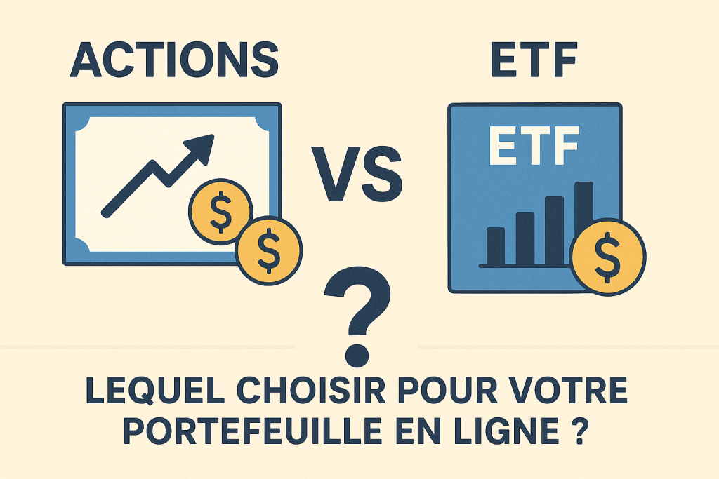 Illustration Actions vs ETF : lequel choisir pour votre portefeuille en ligne ?