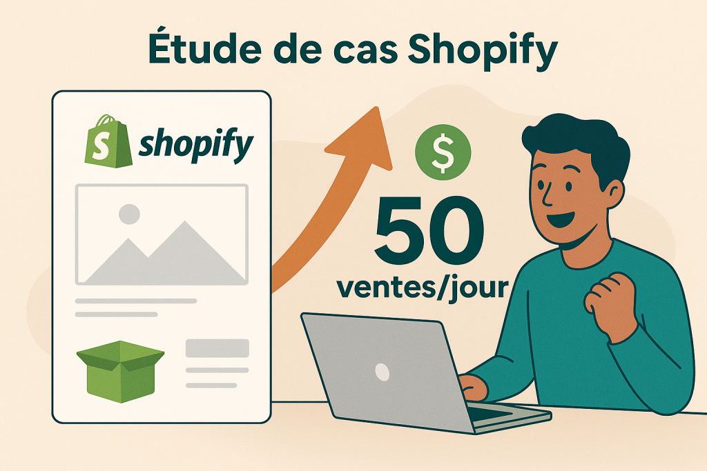 Illustration Étude de cas Shopify : du lancement à 50 ventes par jour