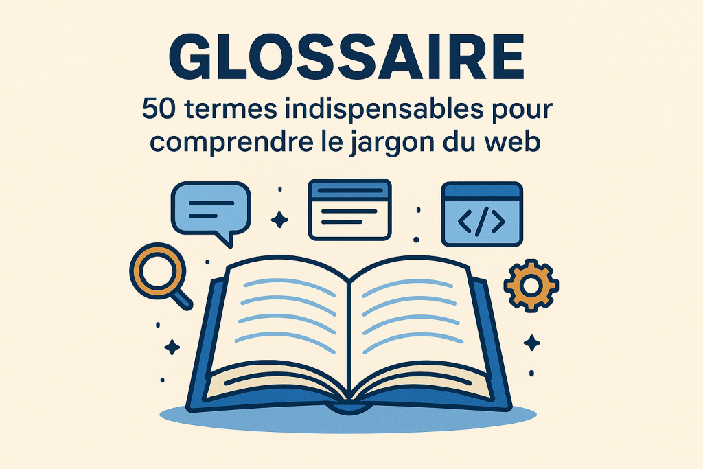 Illustration d'un glossaire avec 50 termes indispensables pour comprendre le jargon du web