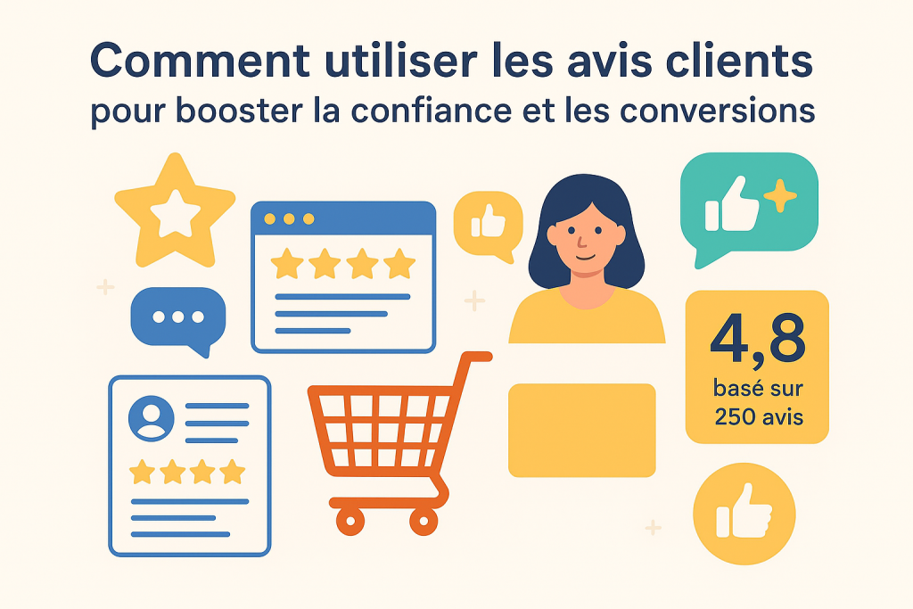 Illustration d'avis clients pour booster la confiance et les conversions.