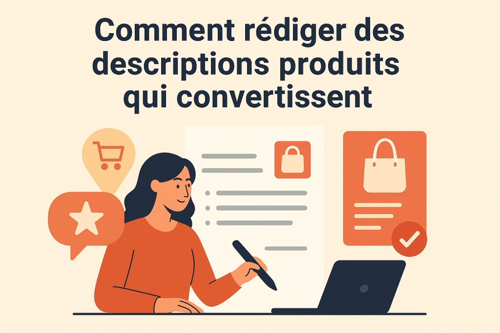 Illustration d'une personne qui rédige une description de produit qui convertis.