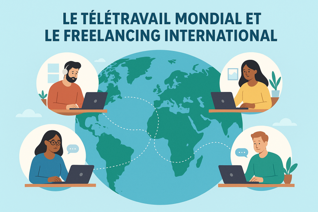 Illustration Le télétravail mondial et le freelancing international